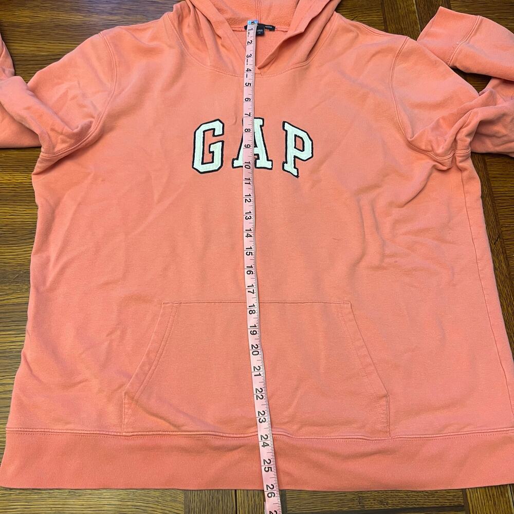 Vintage GAP Stretch Hoodie XL Coral Pink Logo Sweatshirt Retro Athleisure - Picture 9 of 12
